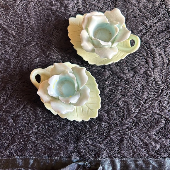 Ardalt Accents Vtg Ceramic Light Blue Flower Taper Candle Holders